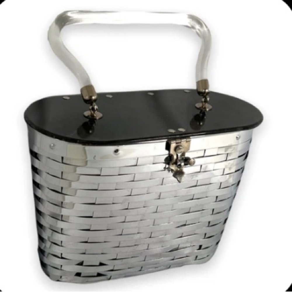 Elegant Silver and Black Woven Mini Bag